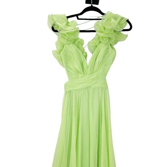 Mac Duggal Women's Green Indy A-Line Ruffled Back-Lace Chiffon Gown Size 2 NWT - Picture 7 of 14